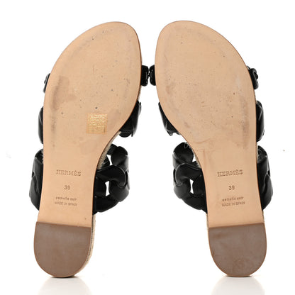 Hermes Nappa Gwen Espadrille Sandals 39 Black 5 of 9