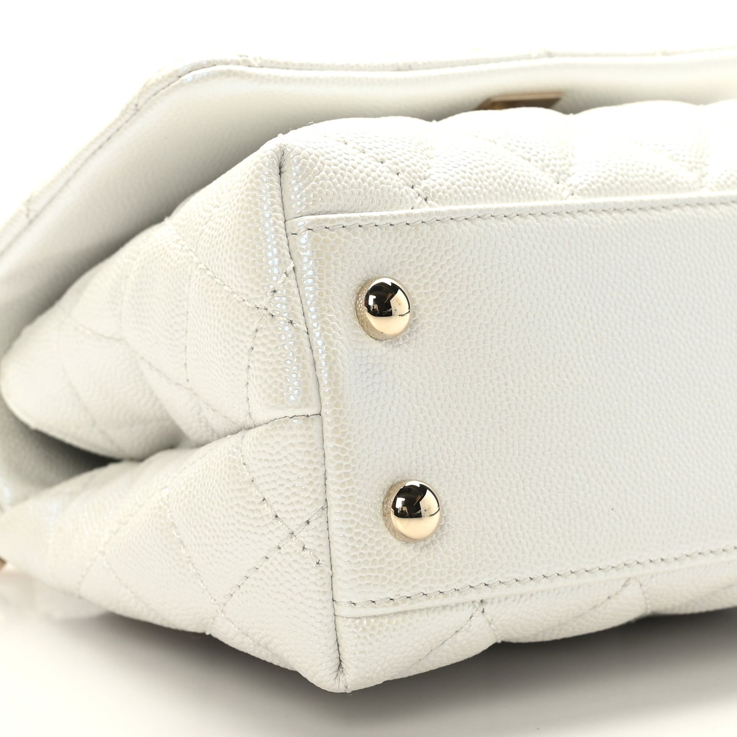 Iridescent Caviar Quilted Extra Mini Coco Handle Flap White
