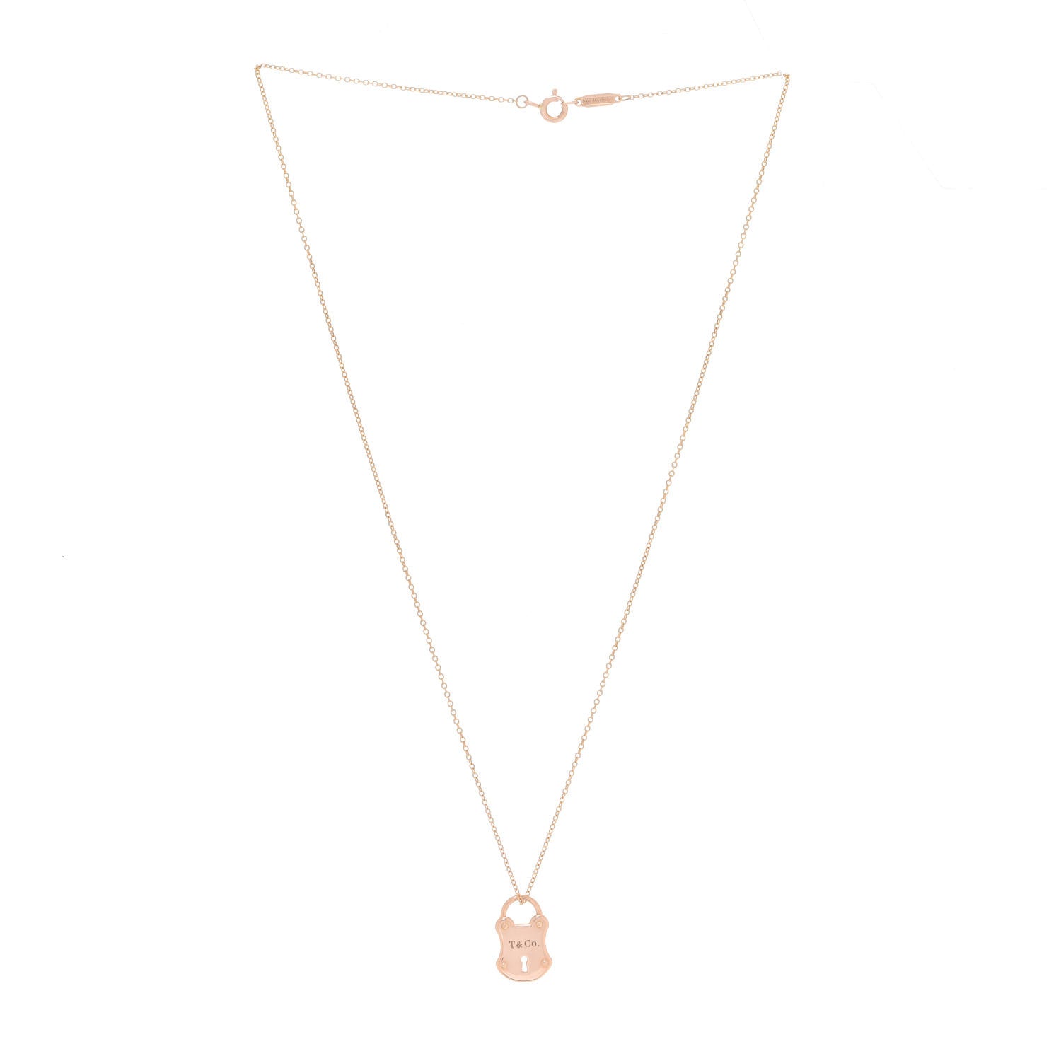 Tiffany 18K Rose Gold Emblem Lock Pendant Necklace 3 of 6