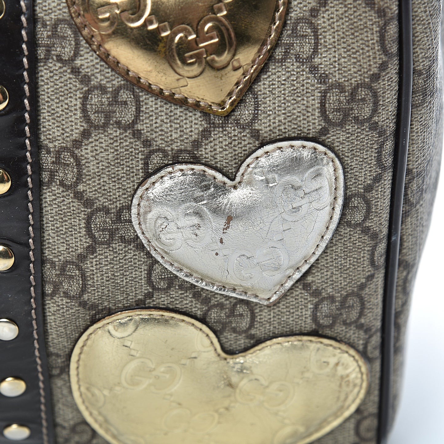 Monogram Guccissima Hearts Studded Medium Joy Boston Dark Brown