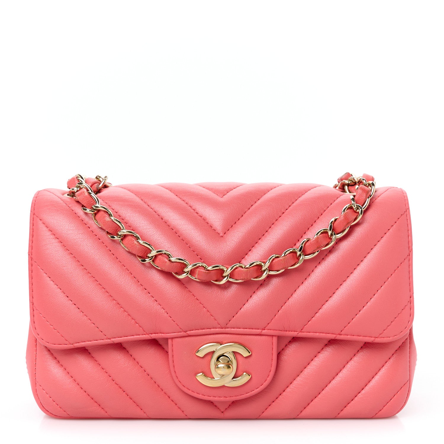 Chanel Lambskin Chevron Quilted Mini Rectangular Flap Pink 1 of 11