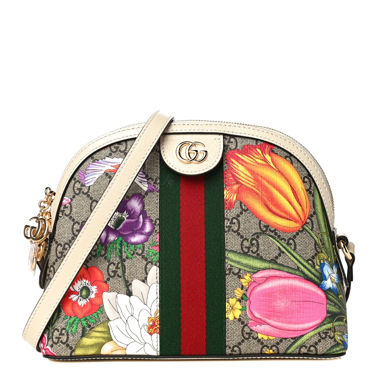 Gucci GG Supreme Monogram Flora Web GG Small Ophidia Dome Shoulder Bag White 1 of 12