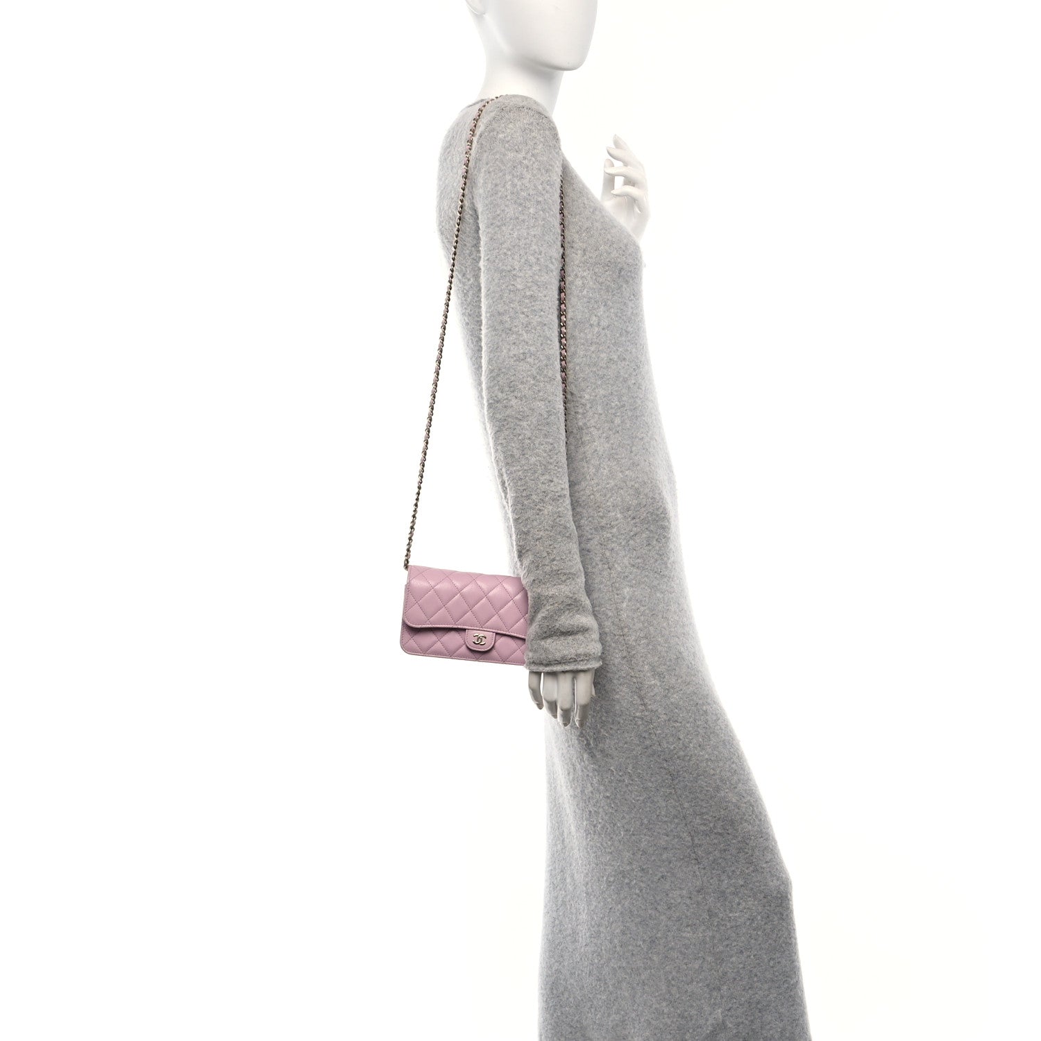 Chanel Caviar Quilted Flap Clutch with Chain Pink 2 of 10
