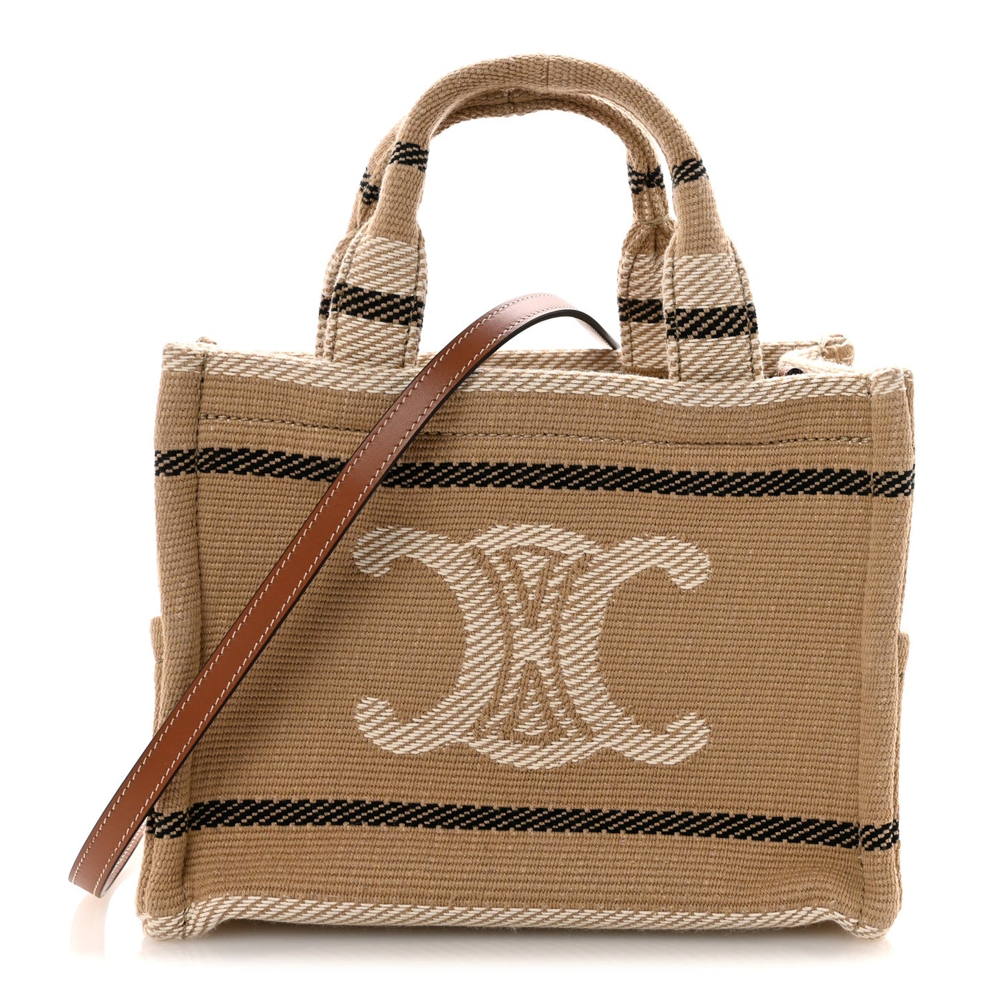 Canvas Calfskin Small Cabas Thais Beige Black White