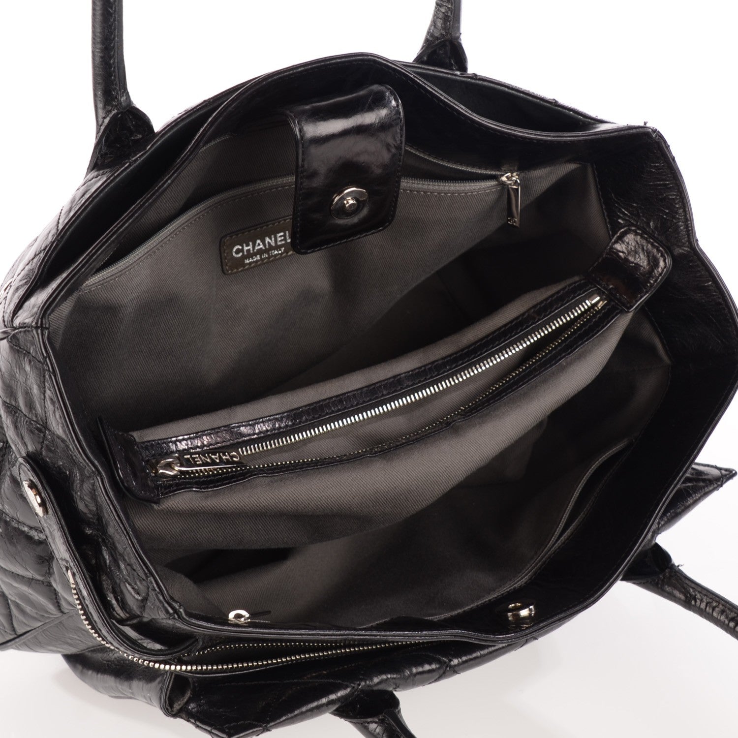 Chanel Glazed Calfskin Quilted Large New Portobello Tote Black 5 of 7