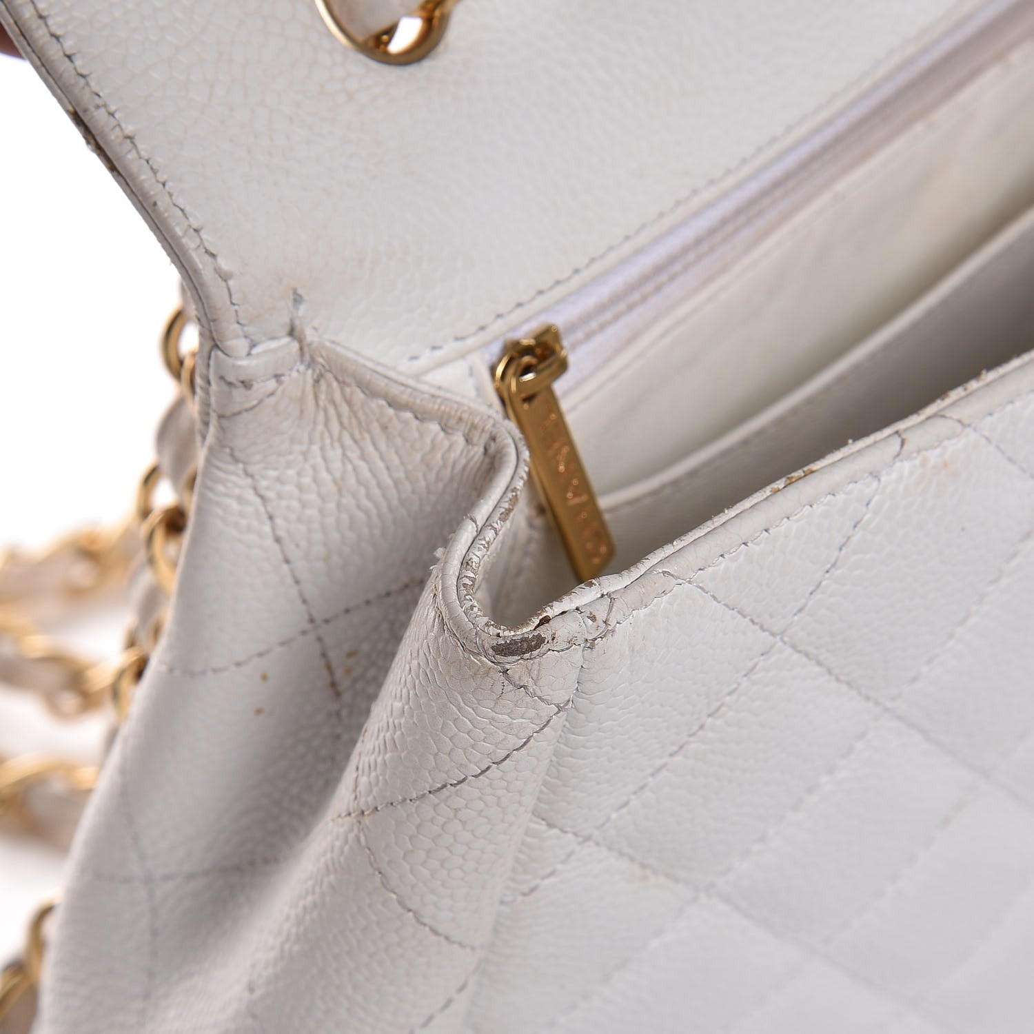 Chanel Caviar Quilted Jumbo Single Flap White 7 of 32
