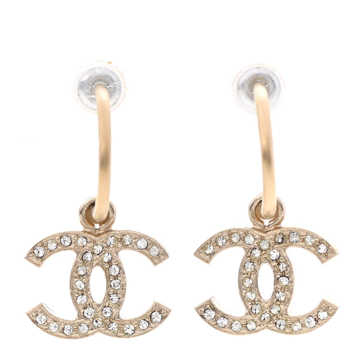 Chanel Crystal CC Drop Earrings Gold 1 of 4