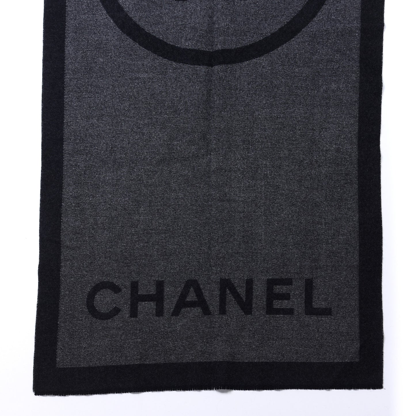 Cashmere Silk CC Logo Fringe Scarf Black Grey
