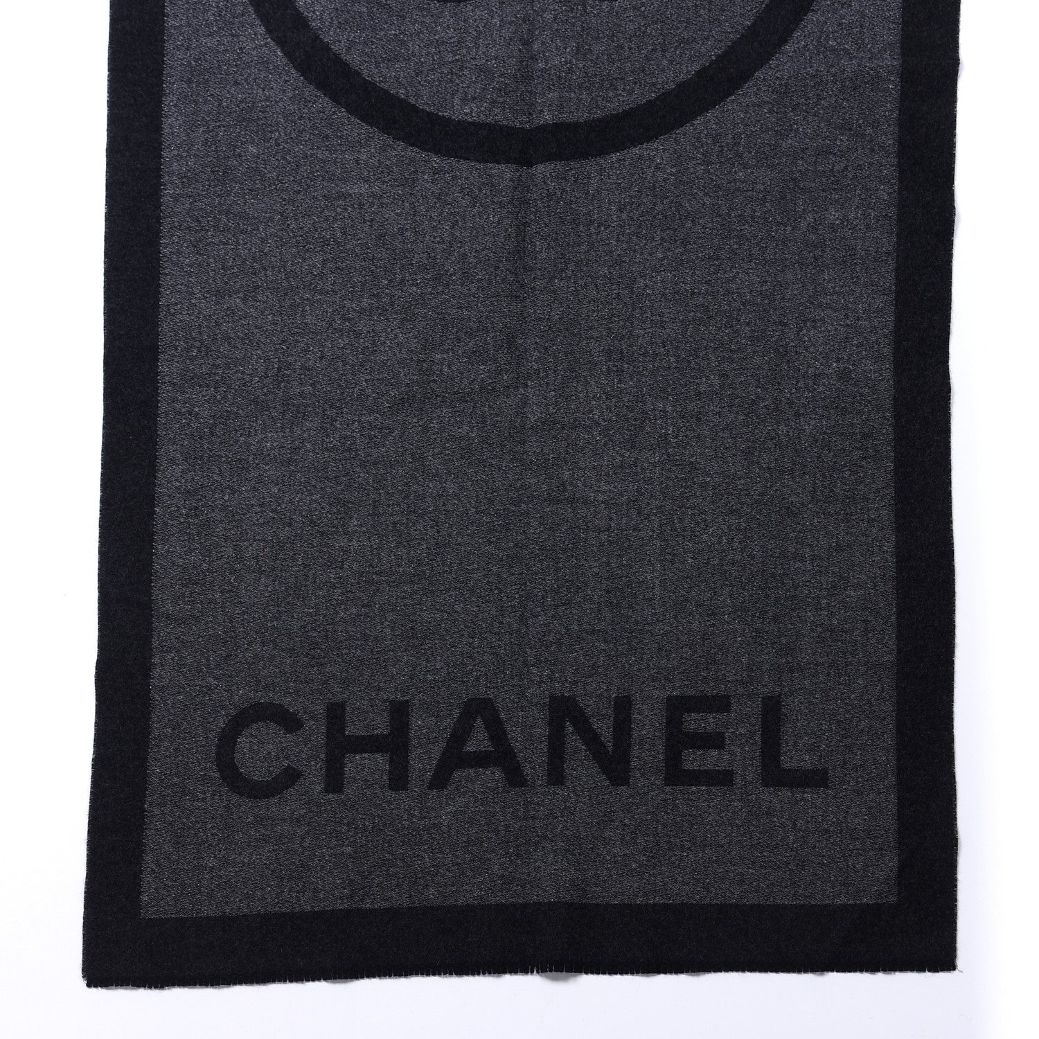 Chanel Cashmere Silk CC Logo Fringe Scarf Black Grey 3 of 4