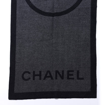 Chanel Cashmere Silk CC Logo Fringe Scarf Black Grey 3 of 4