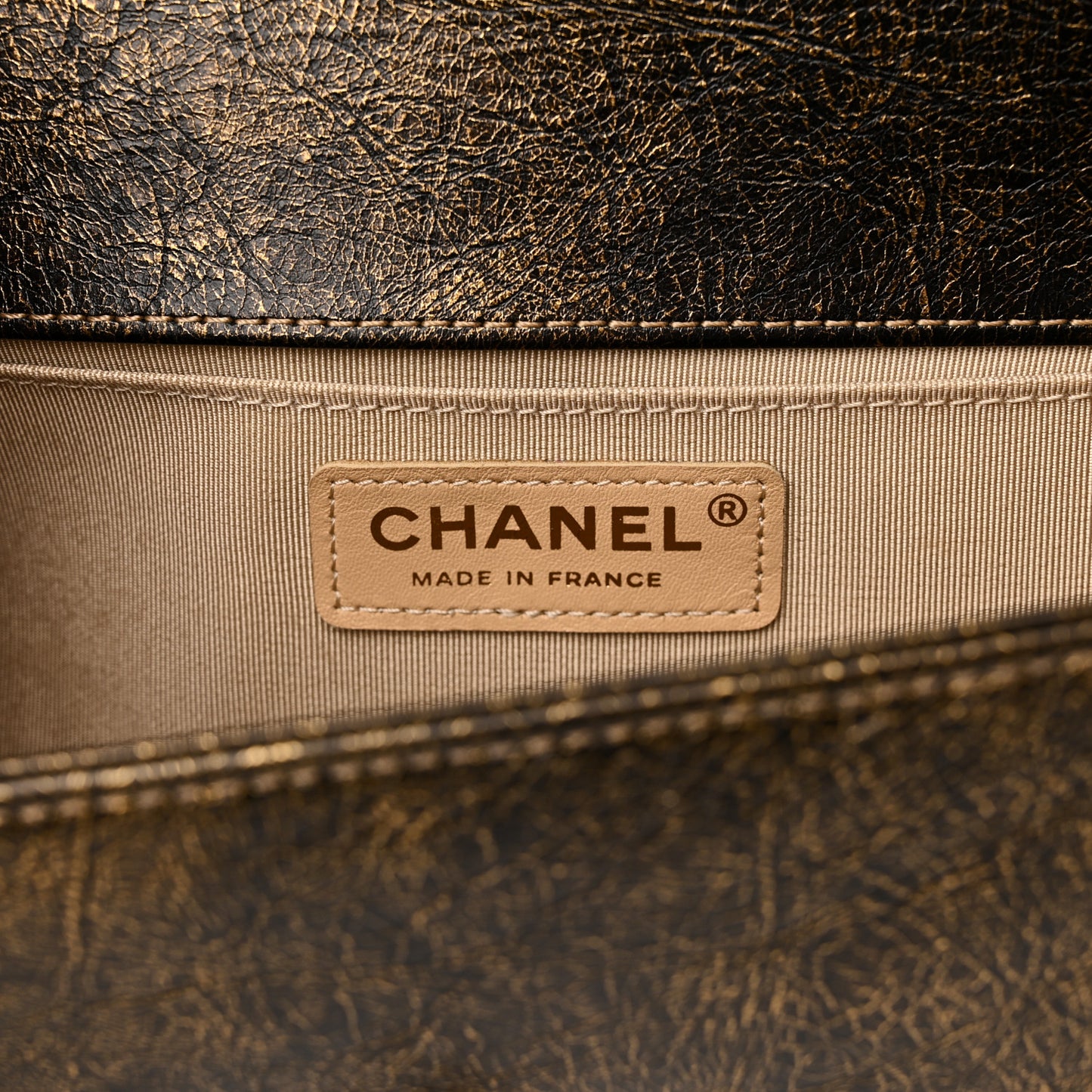 Cracked Metallic Calfskin Quilted Medium Boy Flap Gold