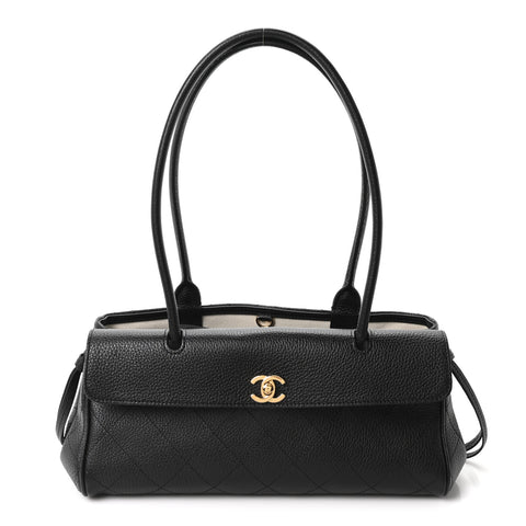 Grained Calfskin Stitched Urban Essentials Small Shopping Bag Black