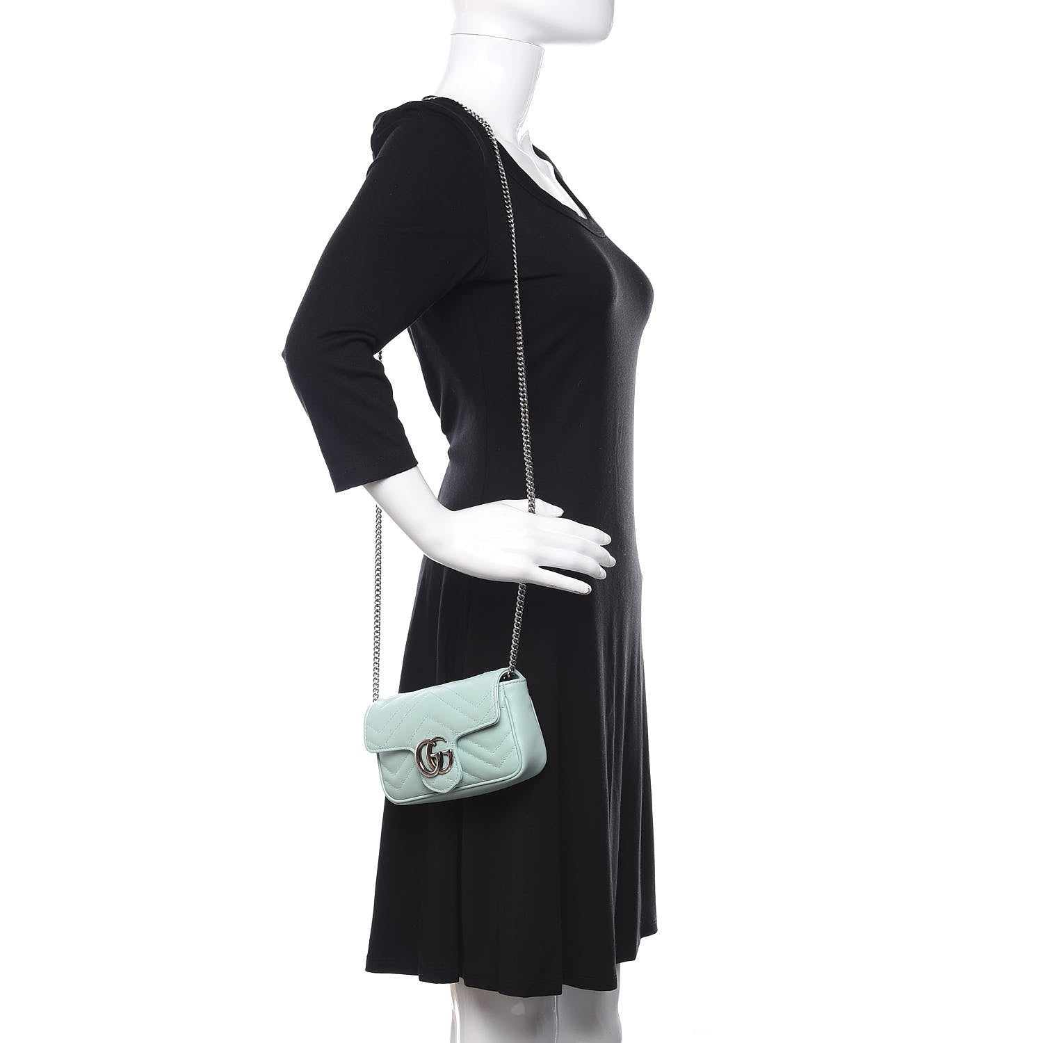 Gucci Calfskin Matelasse Super Mini GG Marmont Shoulder Bag Water Green 2 of 11