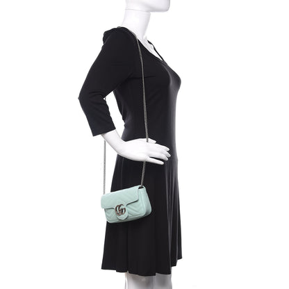 Gucci Calfskin Matelasse Super Mini GG Marmont Shoulder Bag Water Green 2 of 11