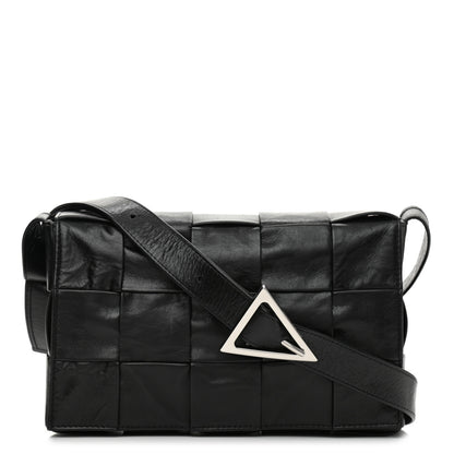 Bottega Veneta Paper Calfskin Maxi Intreccio Cassette Crossbody Bag Black 1 of 8