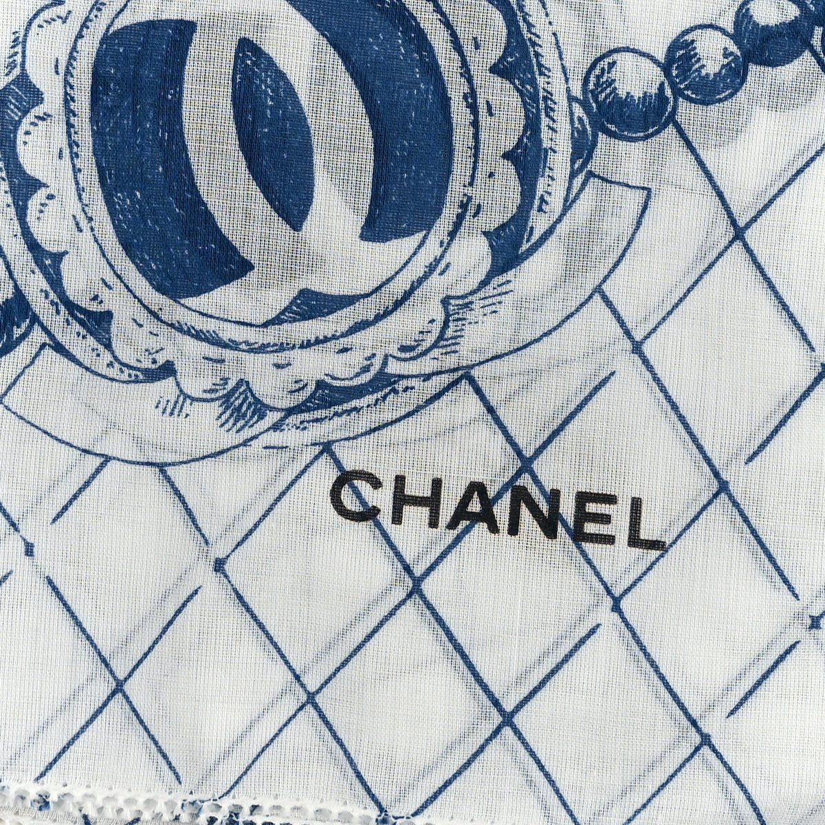Chanel Cotton Havana Cuba Scarf White Blue 2 of 3