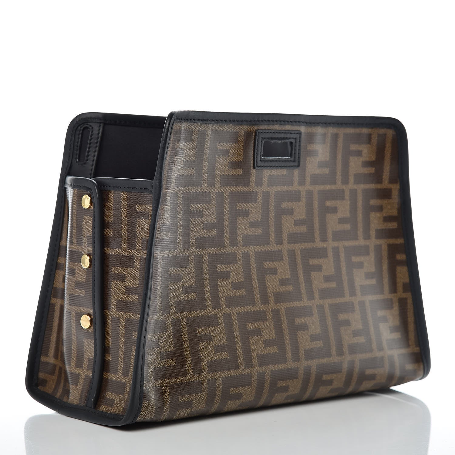 Fendi Glazed Fabric Vitello Century FF 1974 Stamp Patch Mini Peekaboo Defender Cover Mogano Panna Black 3 of 12