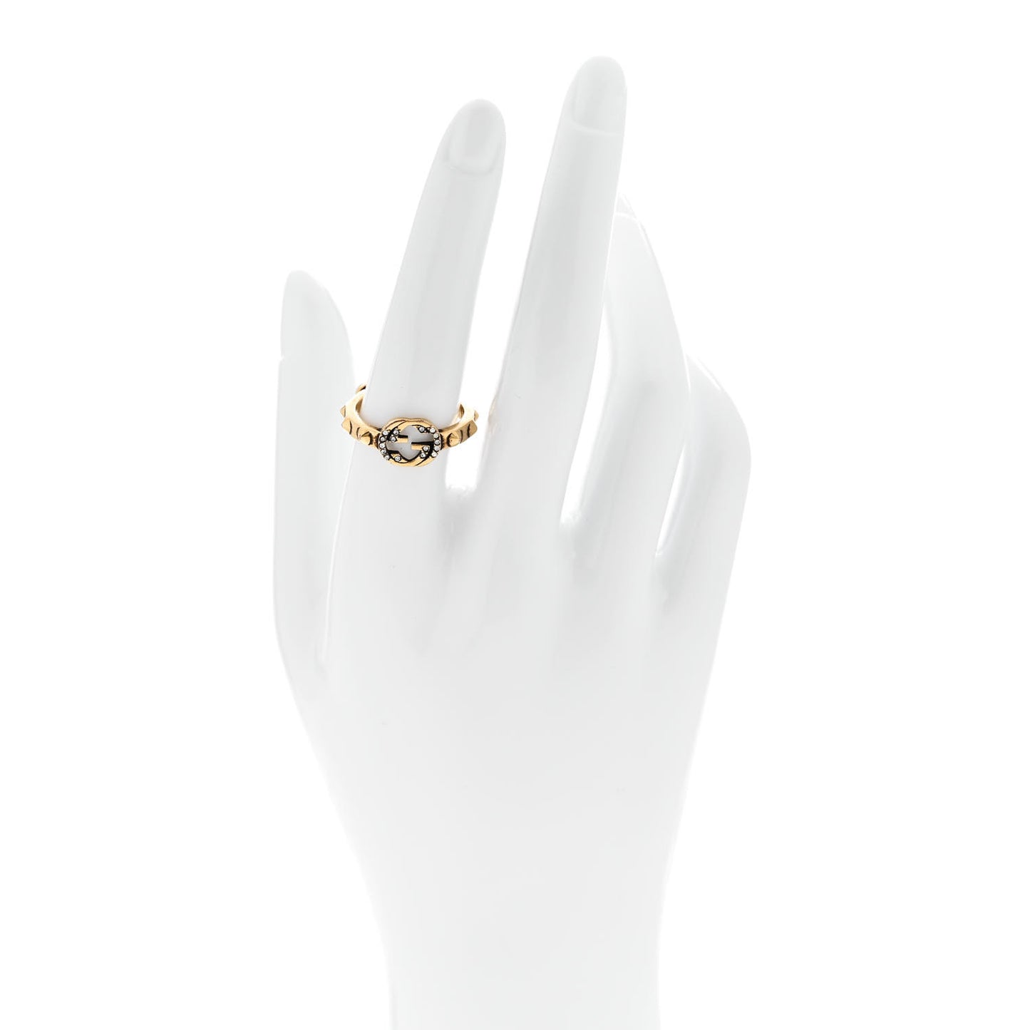 Metal Crystal Pearl Bee Ring M 56 7.5 Aged Gold