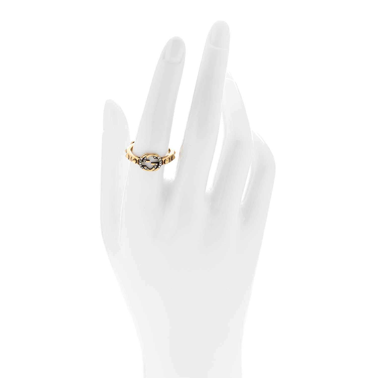 Gucci Metal Crystal Pearl Bee Ring M 56 7.5 Aged Gold 2 of 4