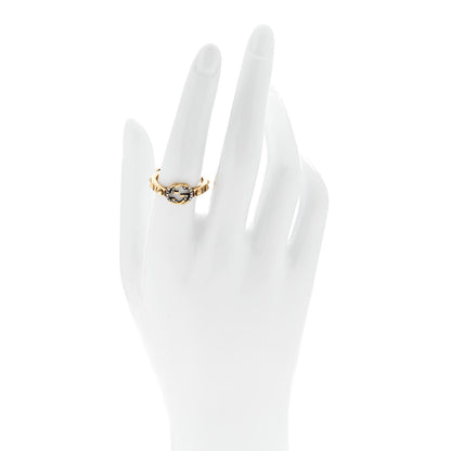 Gucci Metal Crystal Pearl Bee Ring M 56 7.5 Aged Gold 2 of 4
