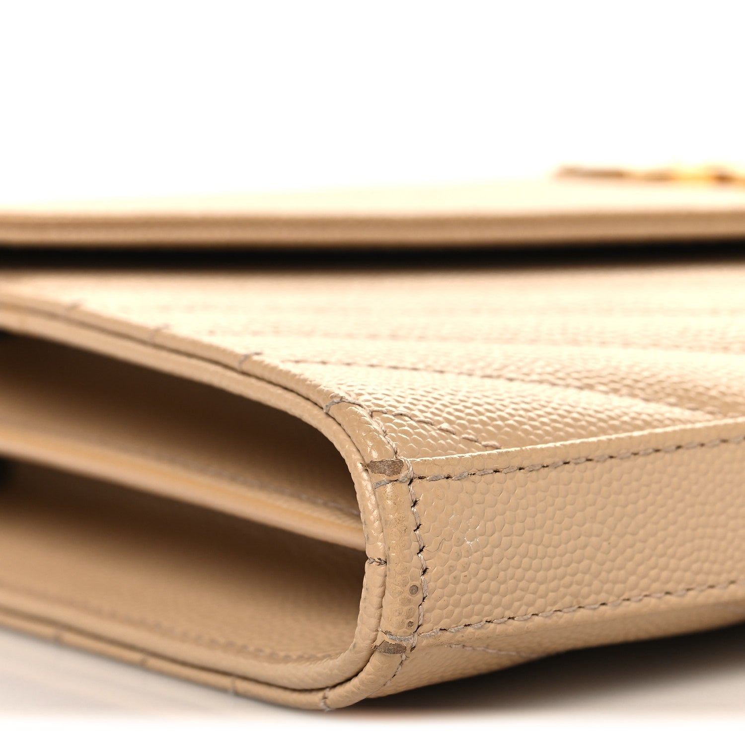 Saint Laurent Grain De Poudre Matelasse Chevron Monogram Chain Wallet Nude Powder 9 of 14