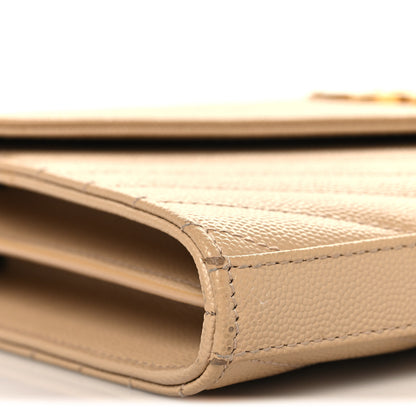 Saint Laurent Grain De Poudre Matelasse Chevron Monogram Chain Wallet Nude Powder 9 of 14