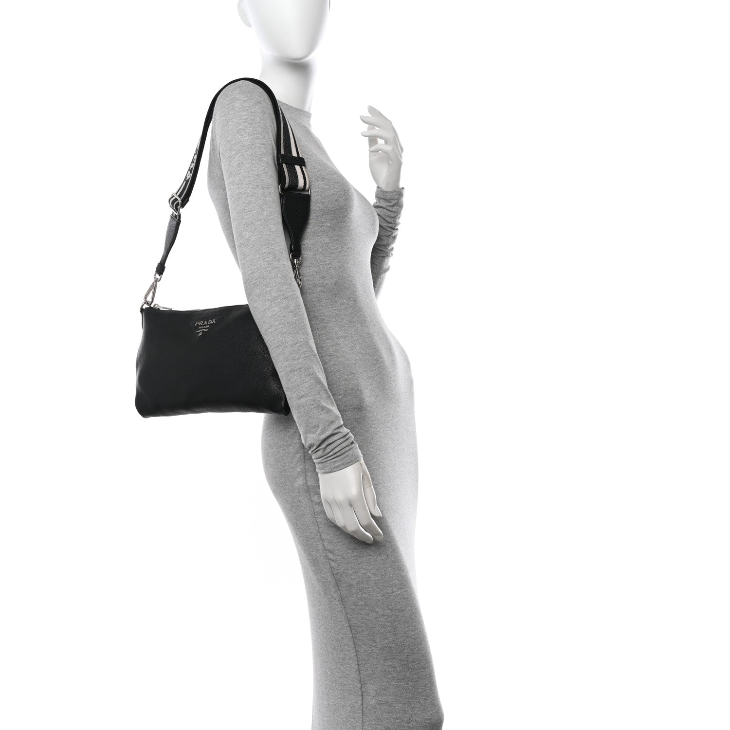 Prada Vitello Daino Soft Zippered Shoulder Bag Black 2 of 11