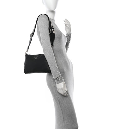 Prada Vitello Daino Soft Zippered Shoulder Bag Black 2 of 11