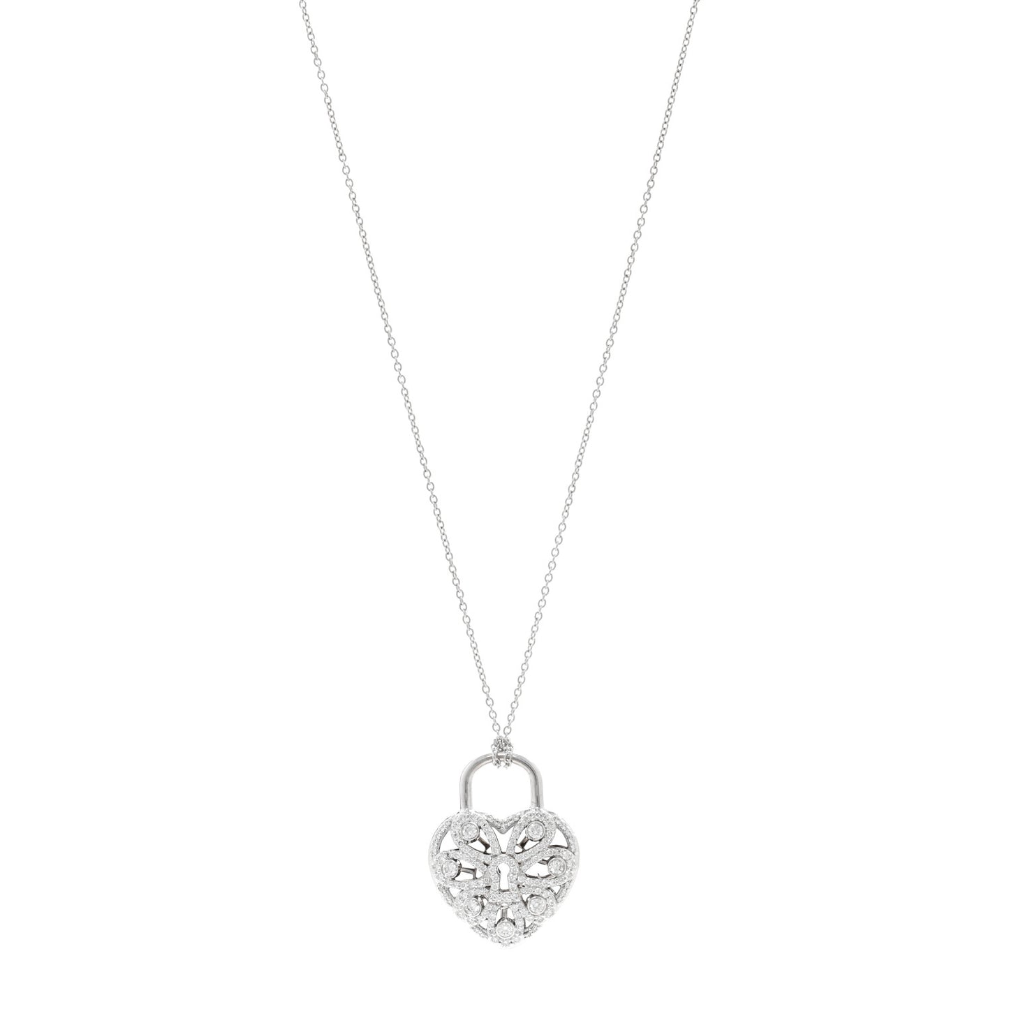 18K White Gold Diamond Filigree Heart Pendant Necklace