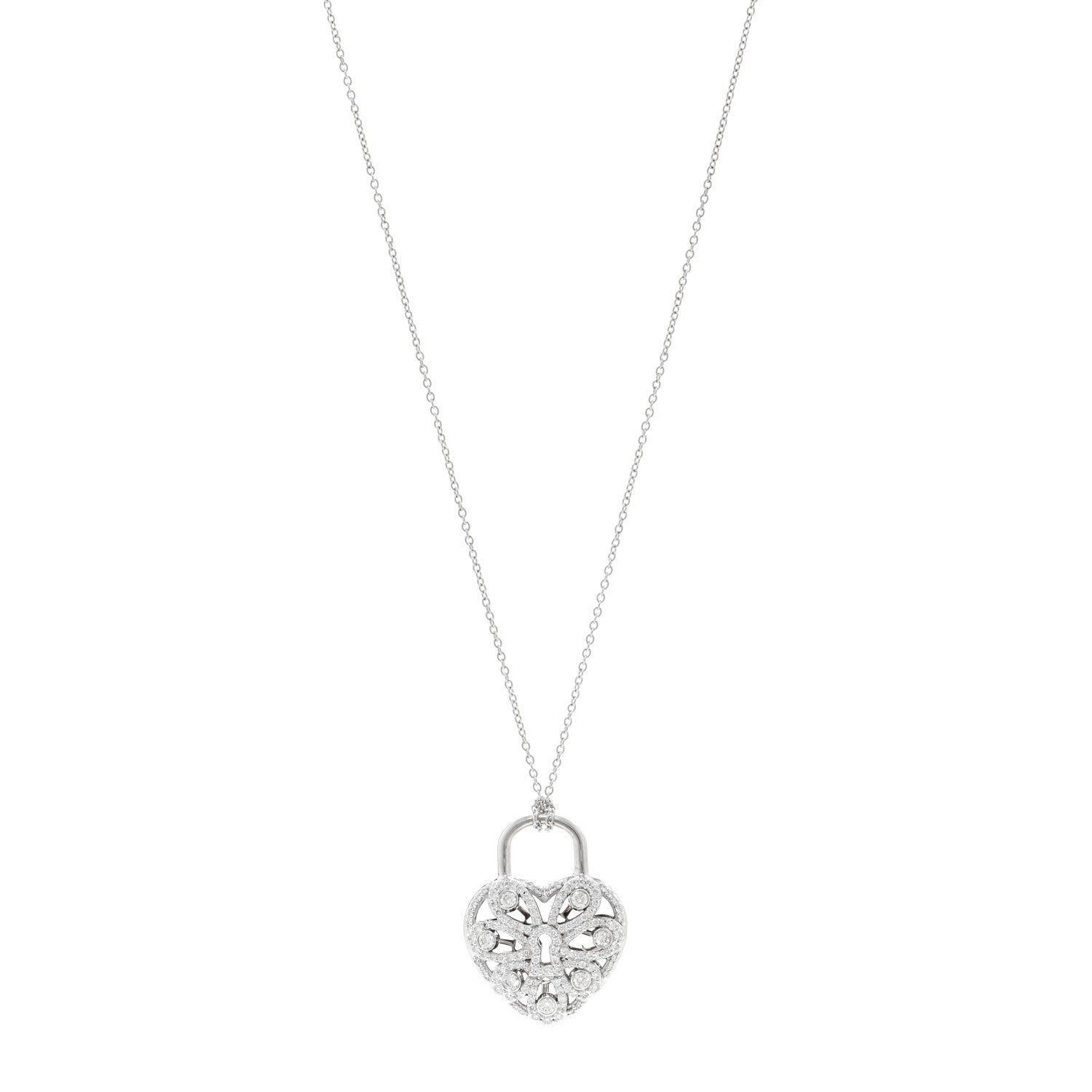 Tiffany 18K White Gold Diamond Filigree Heart Pendant Necklace 1 of 5