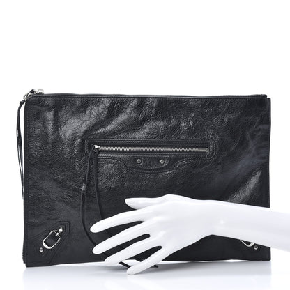 Balenciaga Agneau Classic Silver Hardware Pouch Clutch Black 2 of 7