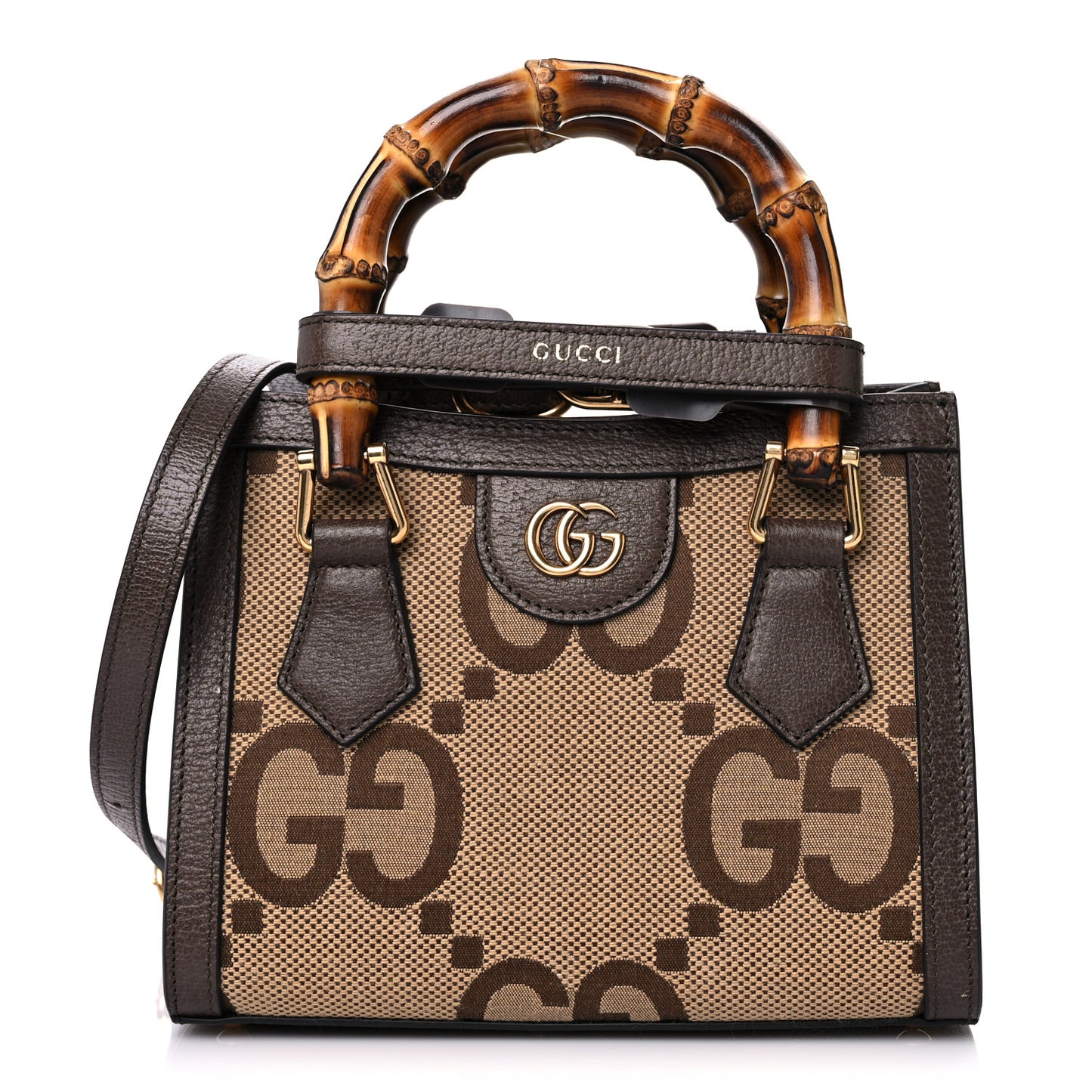 Monogram Jumbo GG Textured Dollar Calfskin Mini Diana Tote Bag Camel Ebony New Acero