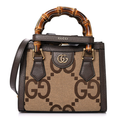 Gucci Monogram Jumbo GG Textured Dollar Calfskin Mini Diana Tote Bag Camel Ebony New Acero 1 of 11