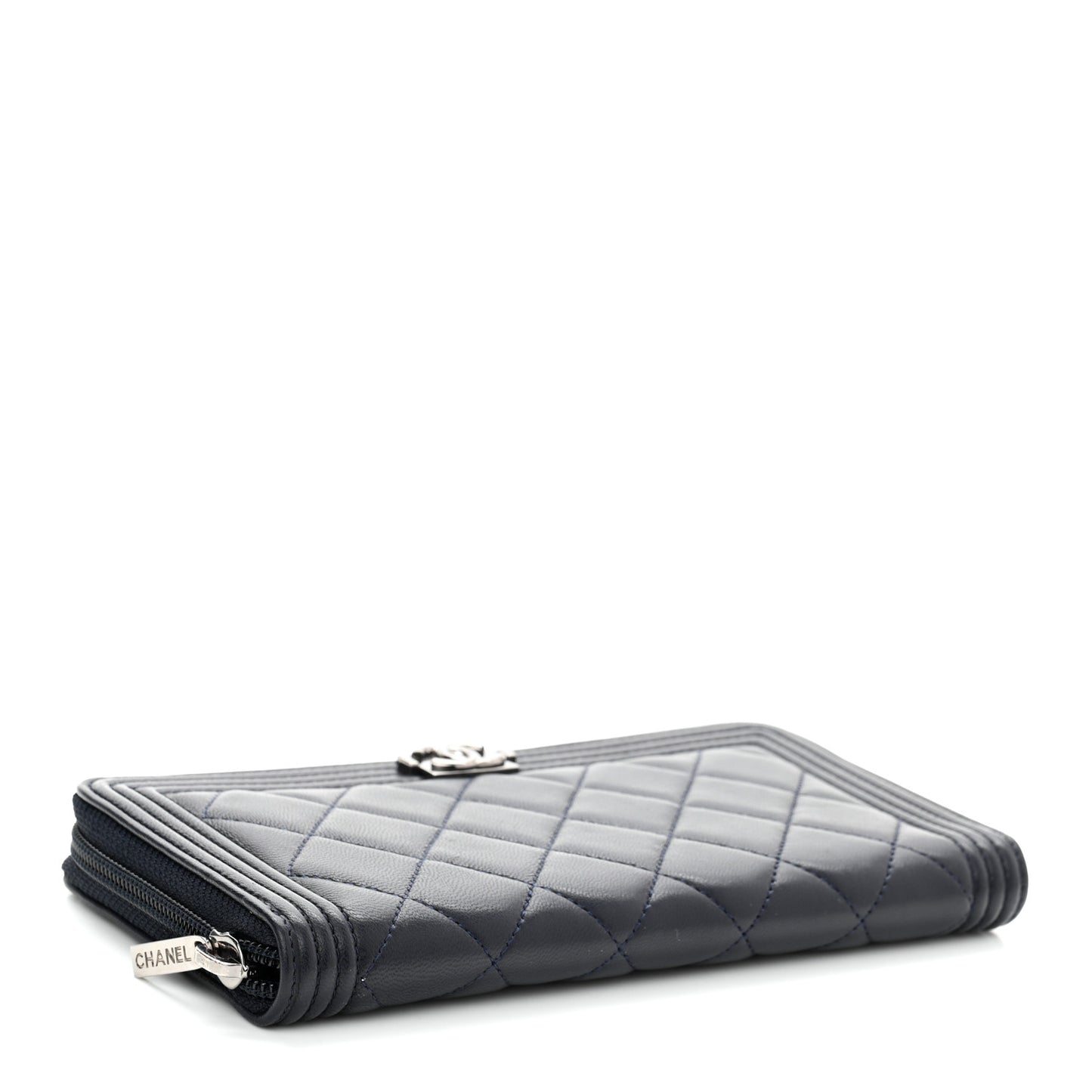 Lambskin Quilted Boy Zip Around Wallet Navy