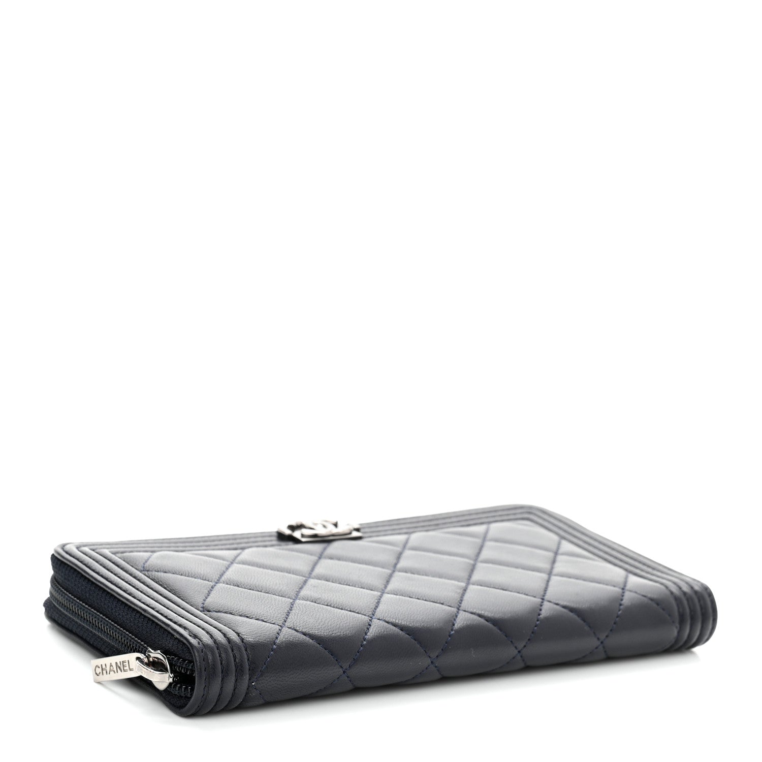 Chanel Lambskin Quilted Boy Zip Around Wallet Navy 4 of 8