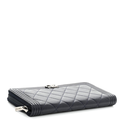 Chanel Lambskin Quilted Boy Zip Around Wallet Navy 4 of 8