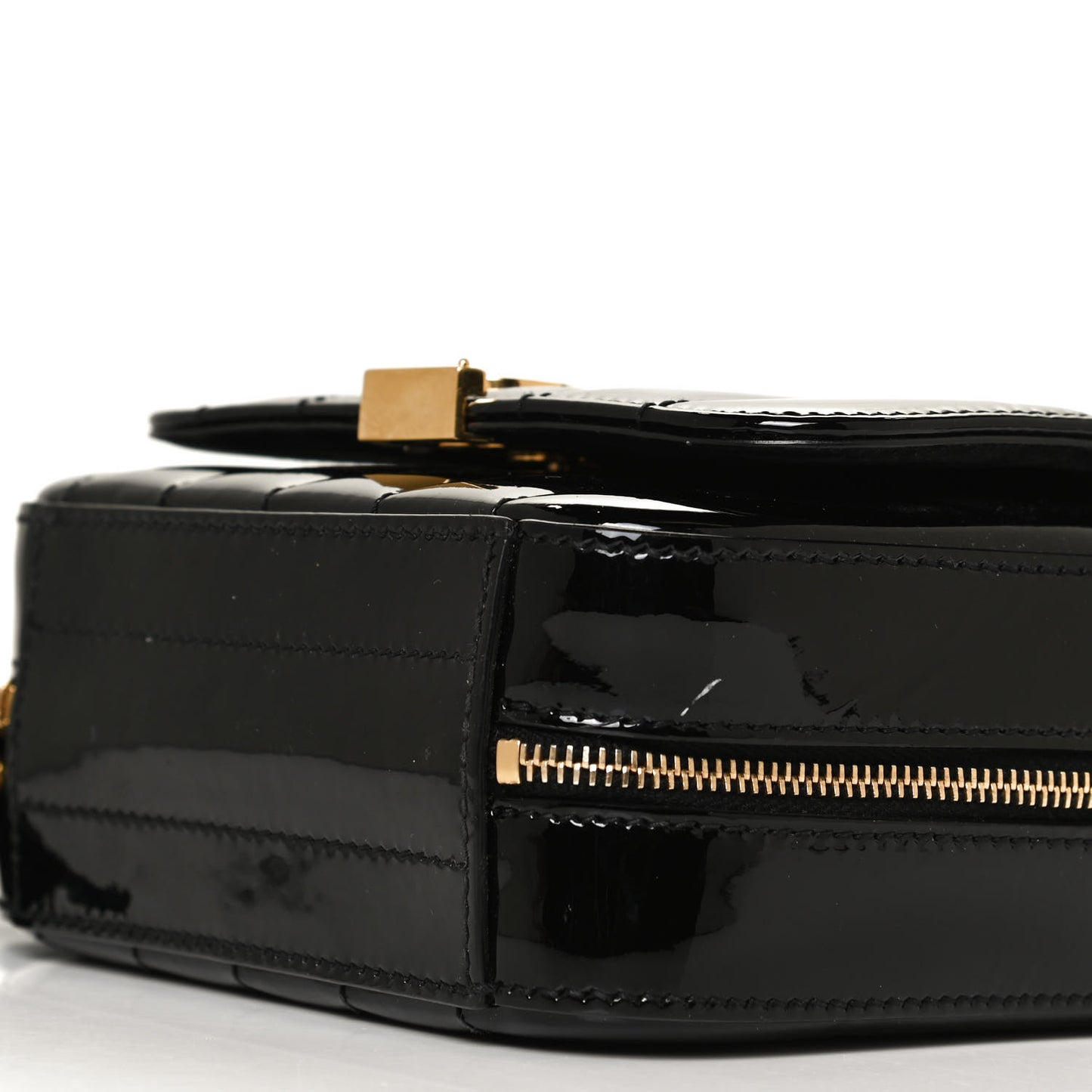 Patent Calfskin Matelasse Monogram Small Vicky Chain Bag Black