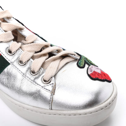 Gucci Metallic Calfskin Floral Embroidered Ace Sneakers 37 Silver 17 of 19