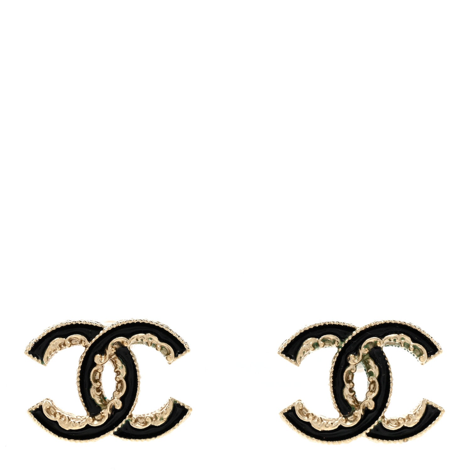 Chanel Enamel CC Baroque Earrings Black Gold 1 of 4