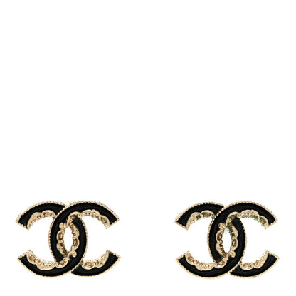 Chanel Enamel CC Baroque Earrings Black Gold 1 of 4