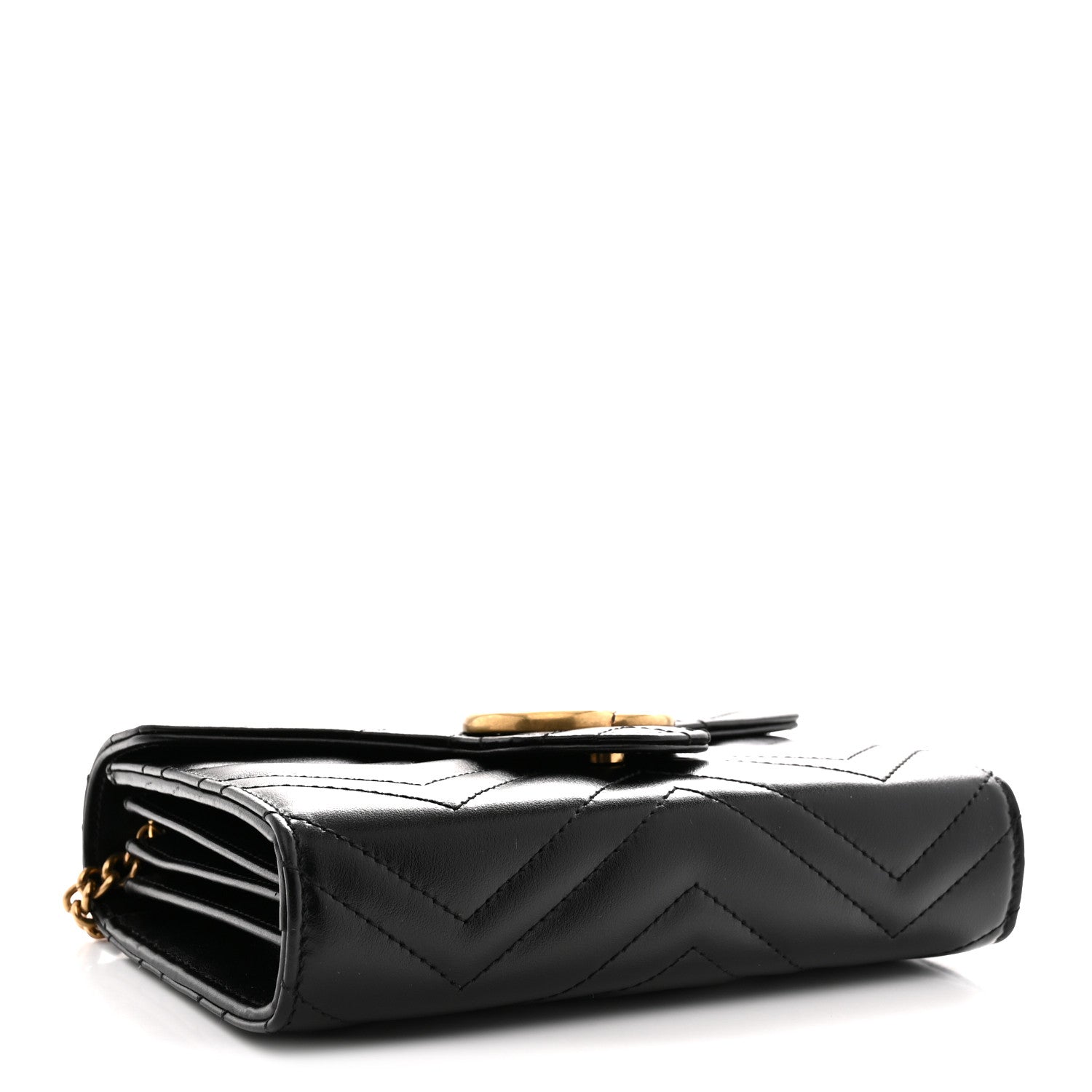 Gucci Calfskin Matelasse GG Marmont Chain Wallet Black 4 of 11
