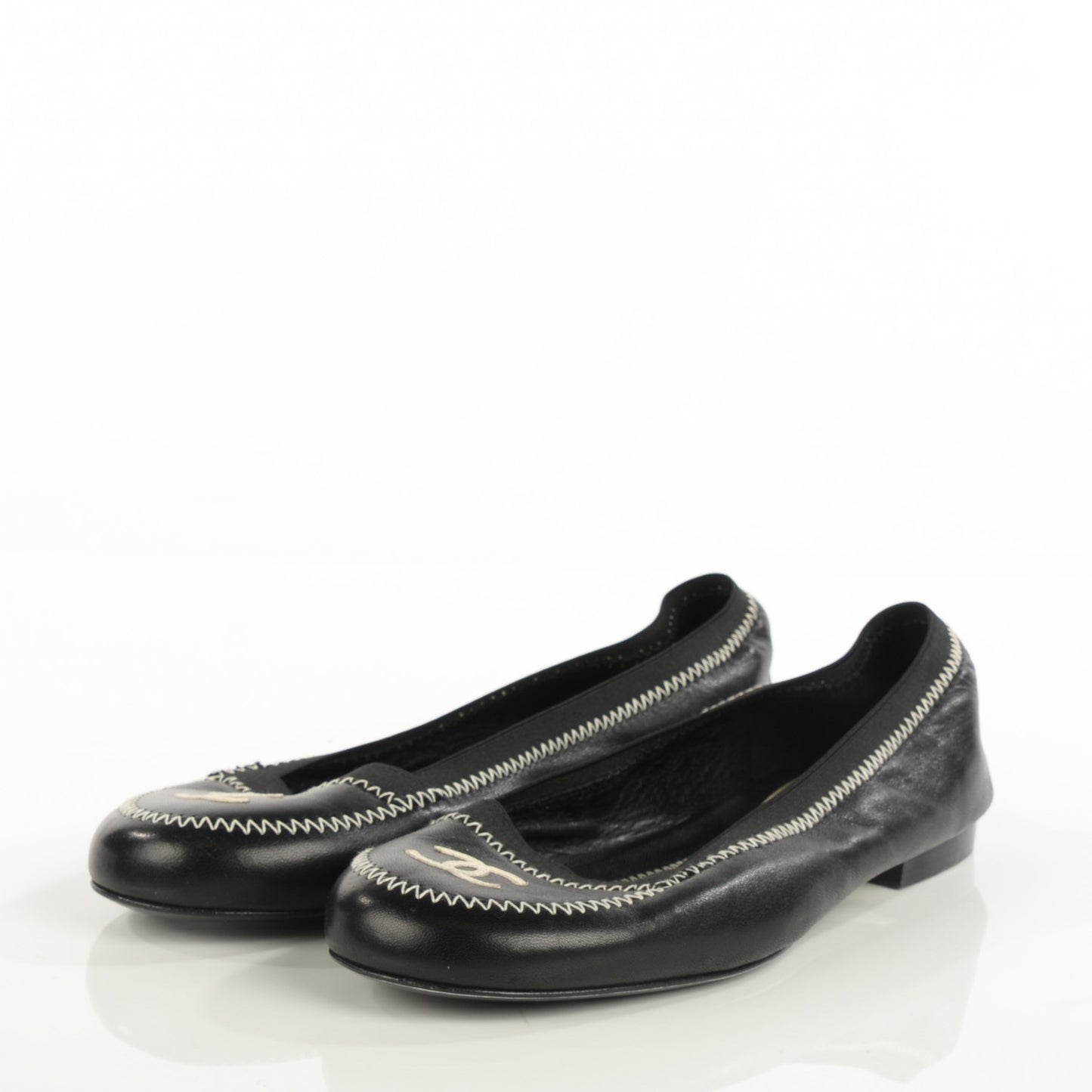 Lambskin Elastic Mocassin CC Flats 38 Black