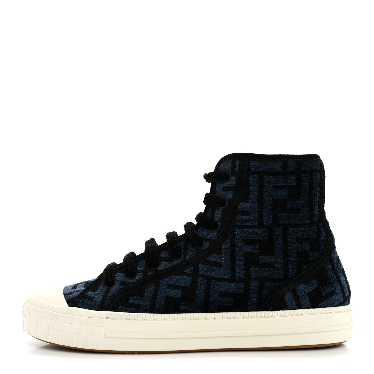 Fendi Fabric Domino Mens High Top Sneakers 8 Black Blue 1 of 9