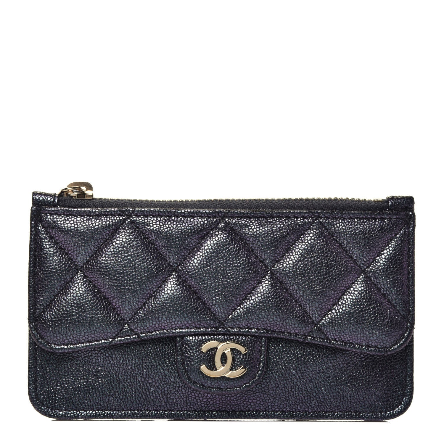 Chanel Iridescent Caviar Quilted Flap Zip Card Holder Black 2 of 15