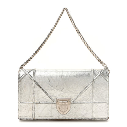Christian Dior Metallic Crinkled Lambskin Diorama Croisiere Chain Wallet Silver 1 of 18