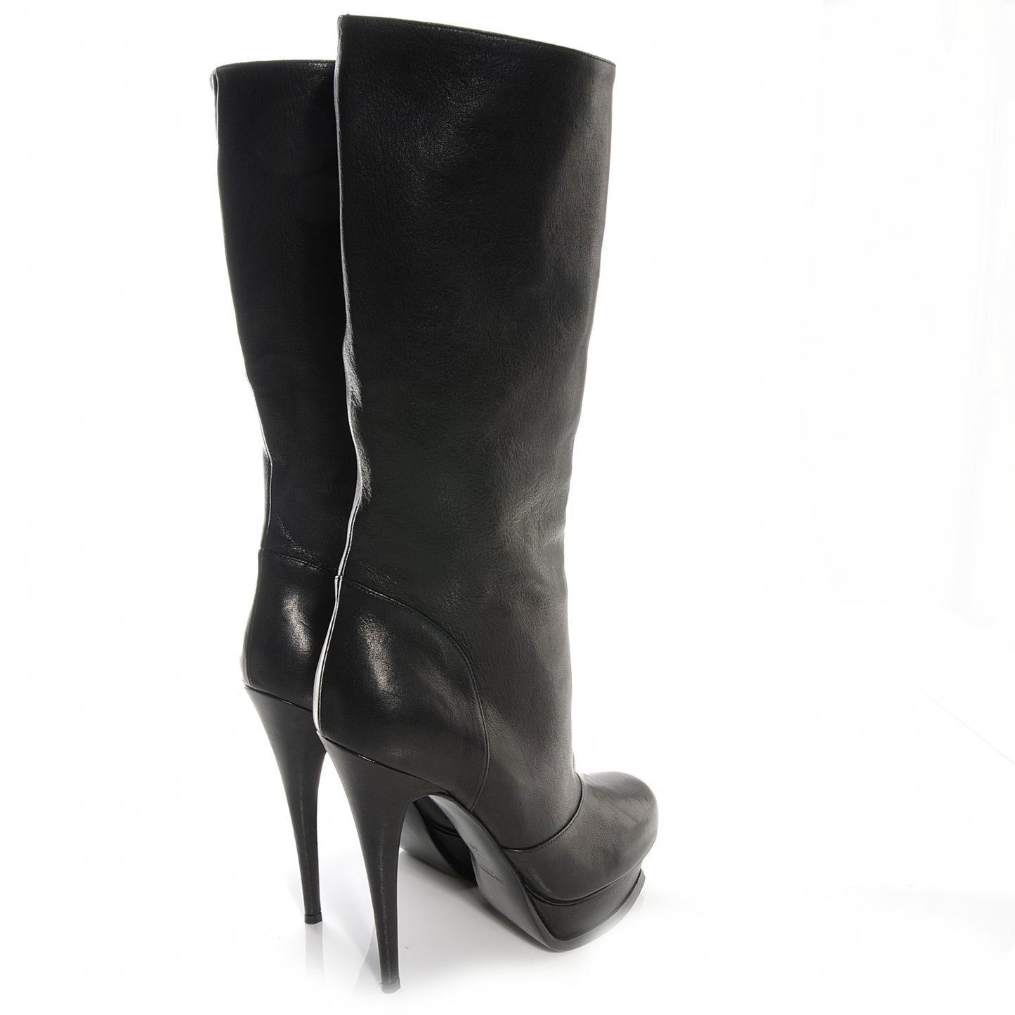 SAINT LAURANT Calfskin Tribute Platform Knee High Boots 40 Black
