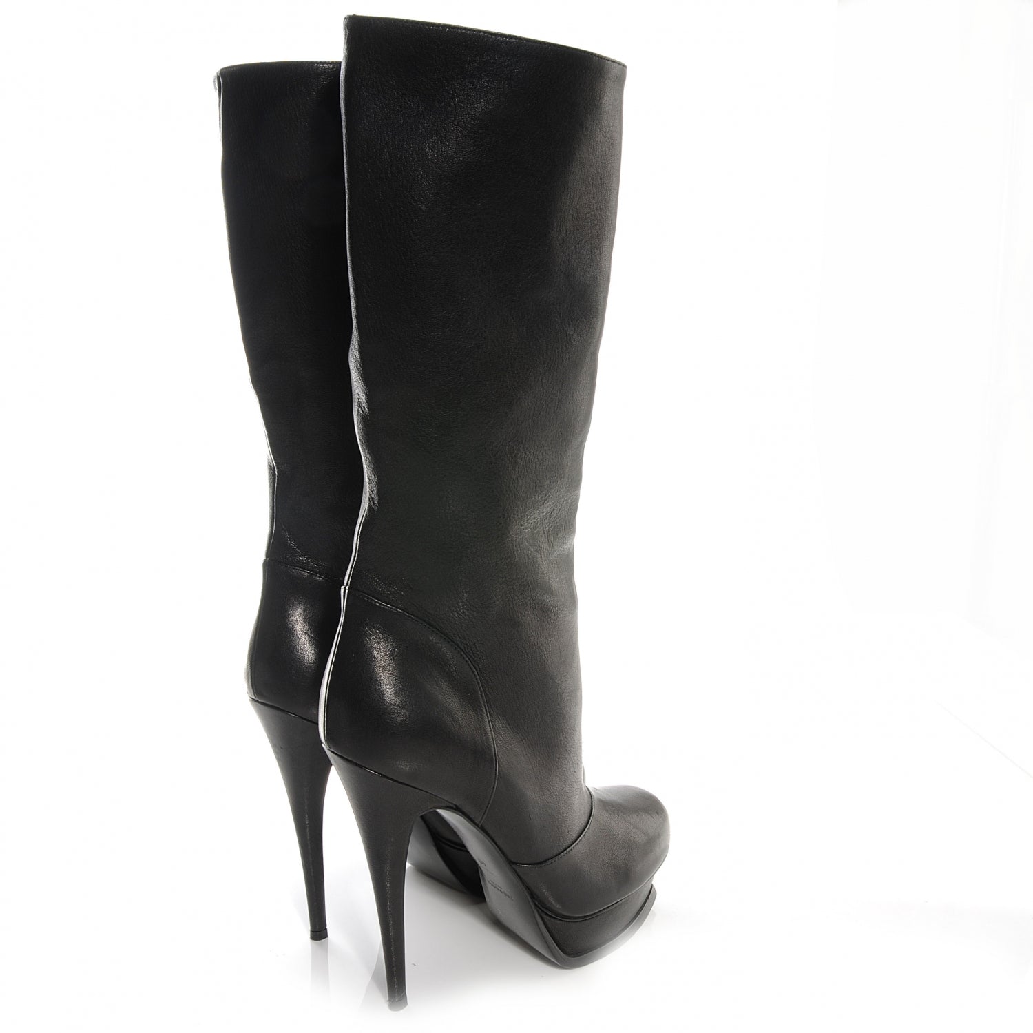 Saint Laurent SAINT LAURANT Calfskin Tribute Platform Knee High Boots 40 Black 5 of 8
