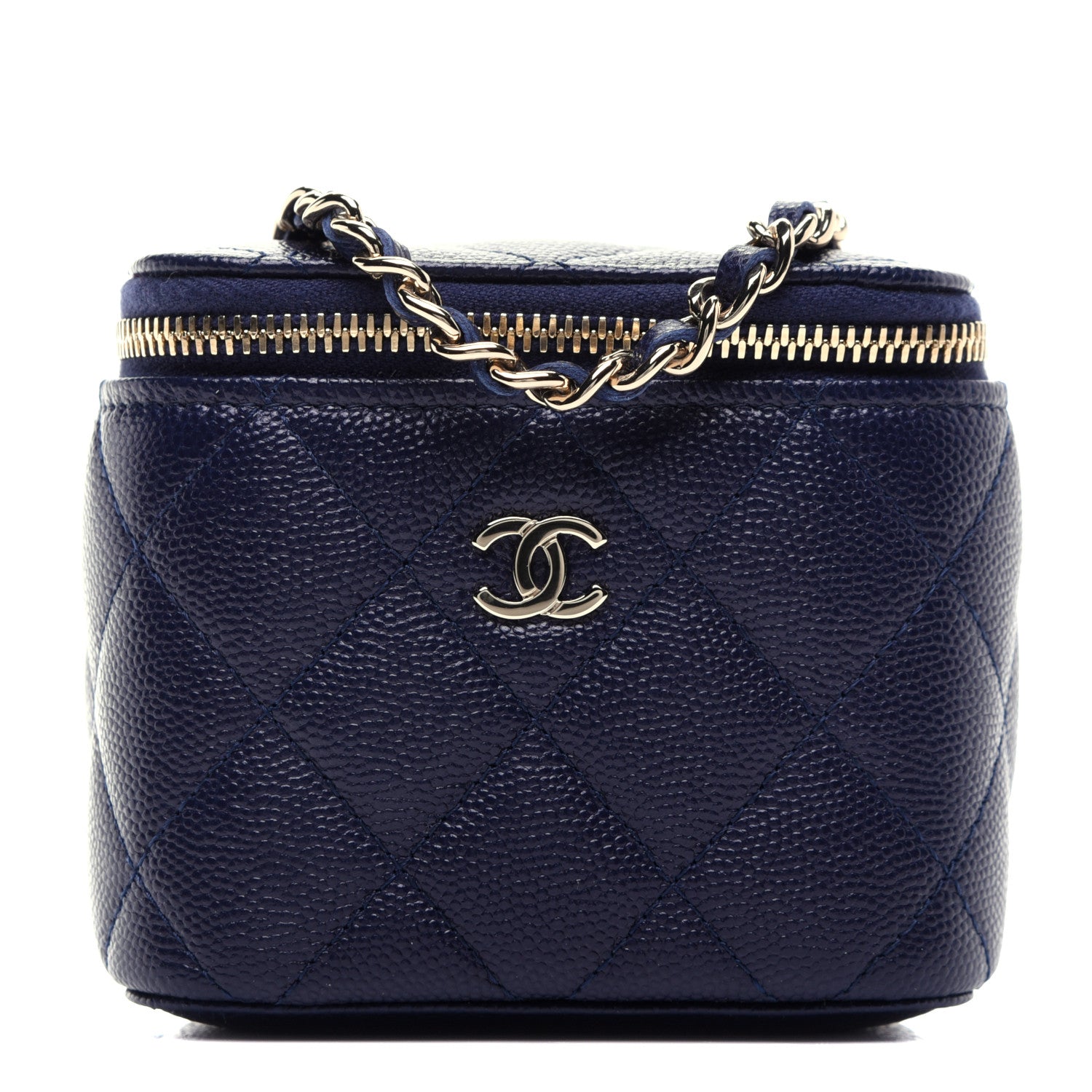 Chanel Caviar Quilted Mini Vanity Case With Chain Navy Blue 1 of 11