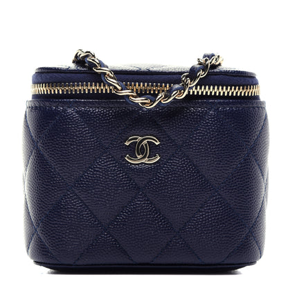 Chanel Caviar Quilted Mini Vanity Case With Chain Navy Blue 1 of 11