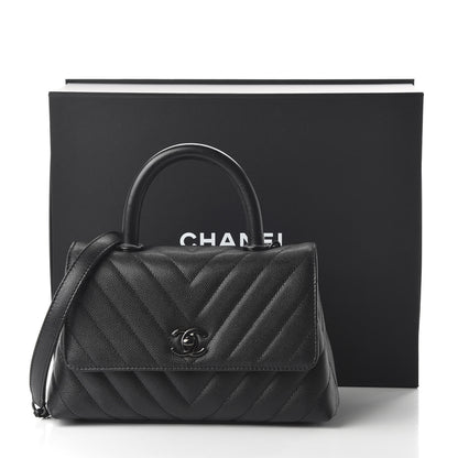 Chanel Caviar Chevron Quilted Mini Coco Handle Flap So Black 11 of 11
